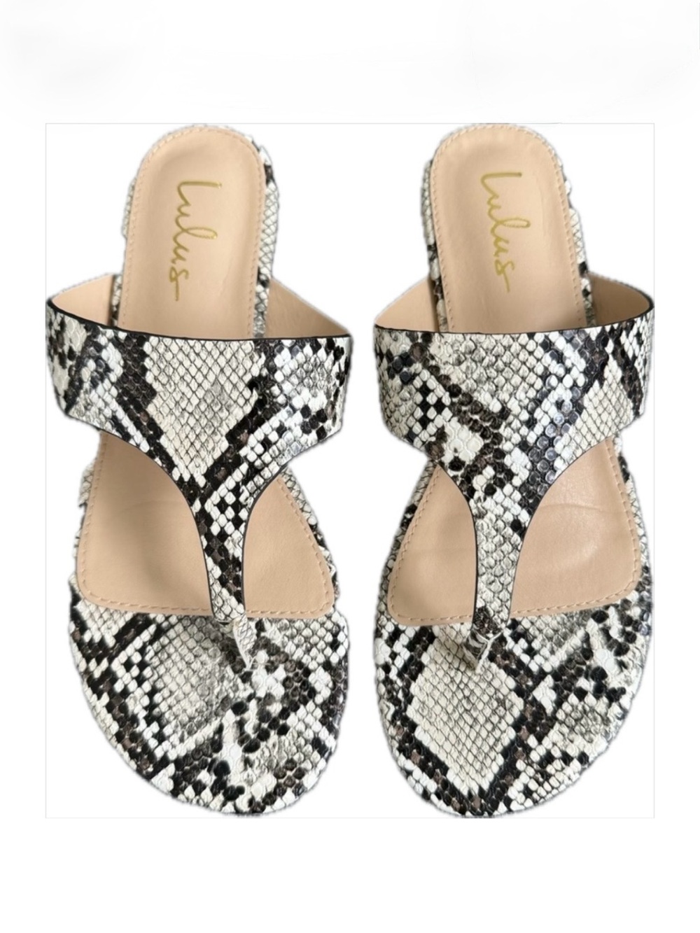Black & White Snake-Print Thong Sandals